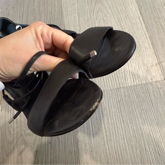 Calvin Klein Natania Black Leather Strappy Lace Up Dress Sandals Silver Heel 7 - Picture 7 of 11